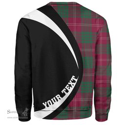 ScotsTee Shop Scottish Crawford Red Modern Clan Crest Personalized Tartan Sweatshirt Circle Style Back Shirt with Your Text