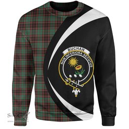 ScotsTee Shop Scottish Buchan Ancient Clan Crest Personalized Tartan Sweatshirt Circle Style Back Shirt with Your Text