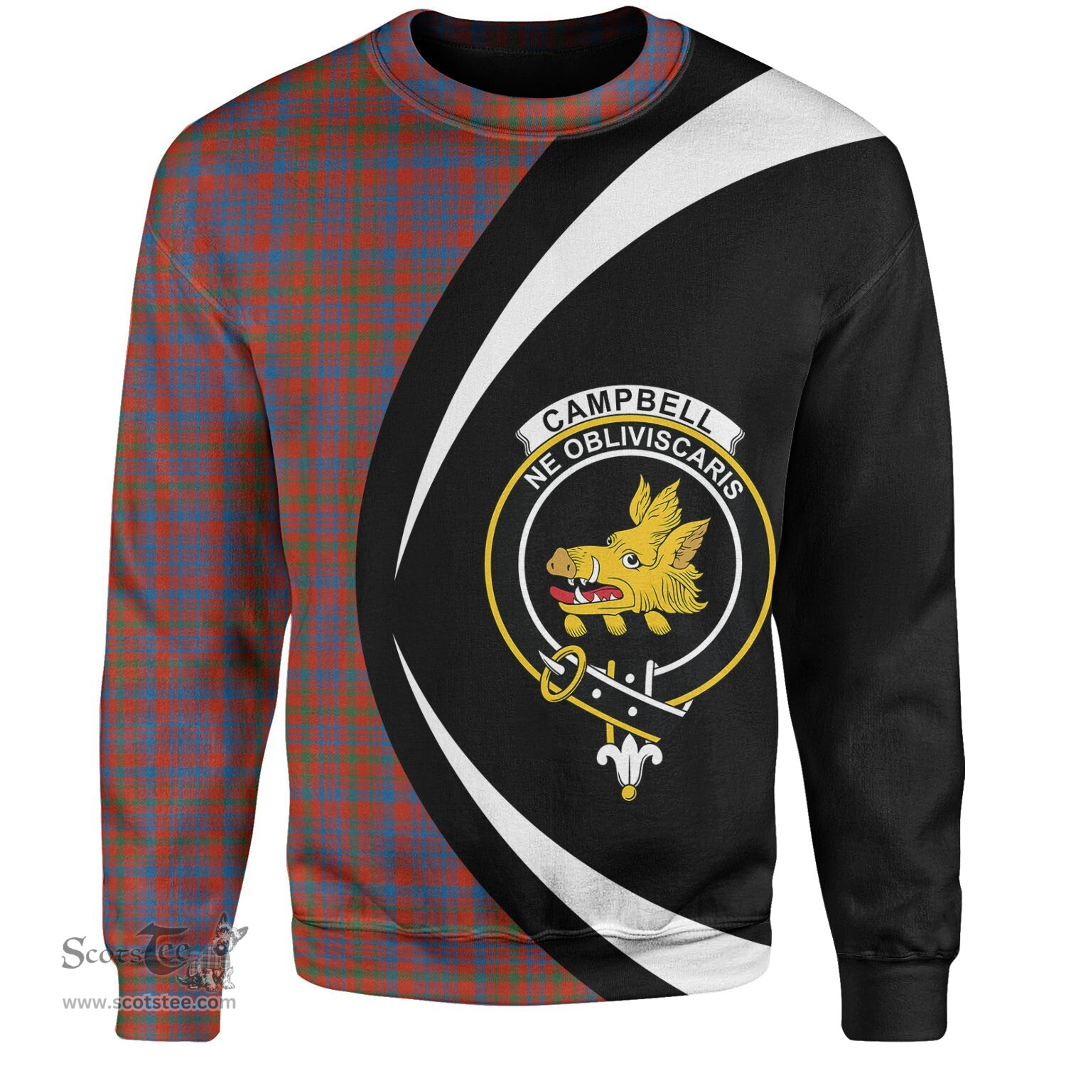 ScotsTee Shop Scottish Campbell of Loudon Plaid Ancient 2 Clan Crest Personalized Tartan Sweatshirt Circle Style Back Shirt with Your Text