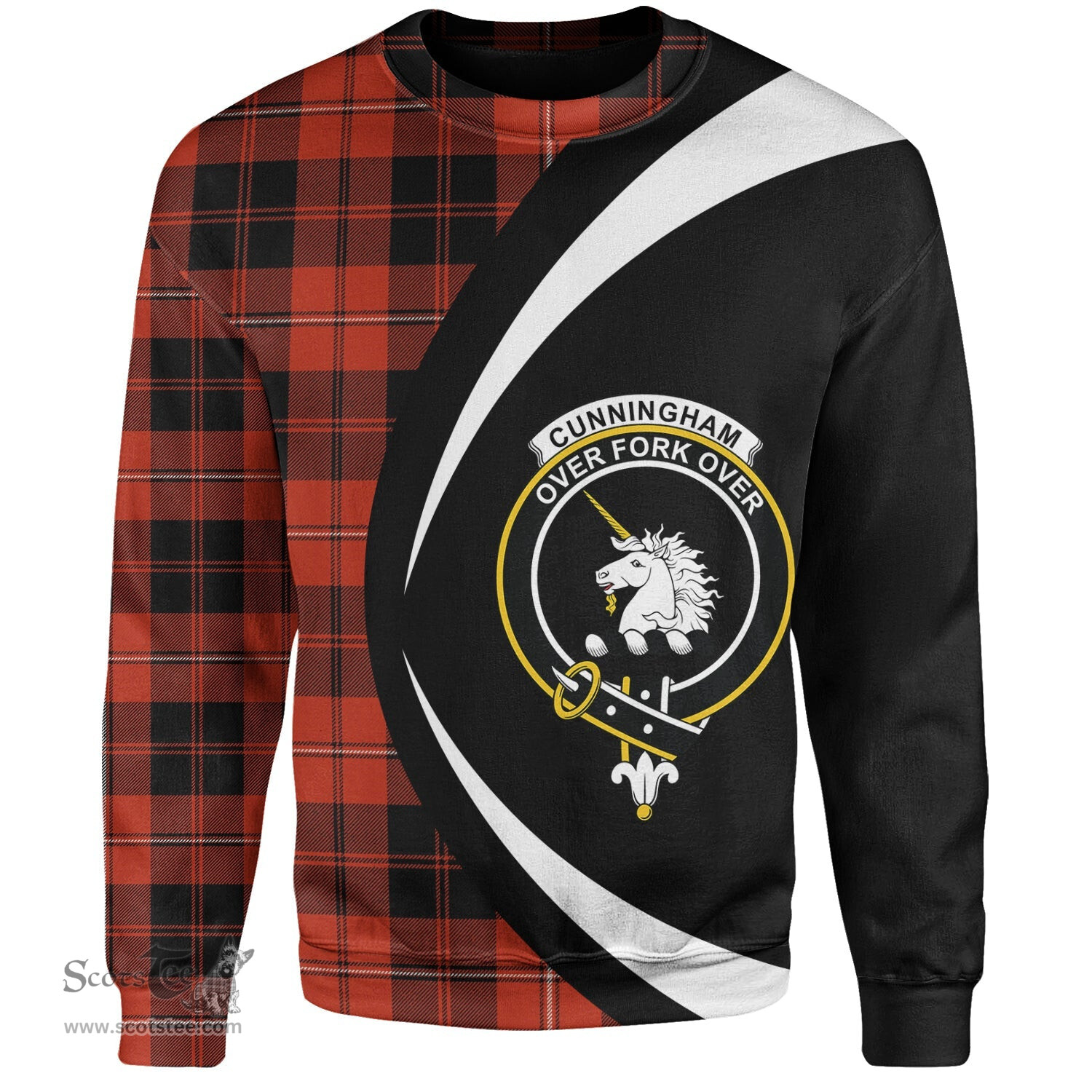 ScotsTee Shop Scottish Cunningham Ancient Clan Crest Personalized Tartan Sweatshirt Circle Style Back Shirt with Your Text