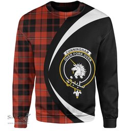 ScotsTee Shop Scottish Cunningham Ancient Clan Crest Personalized Tartan Sweatshirt Circle Style Back Shirt with Your Text