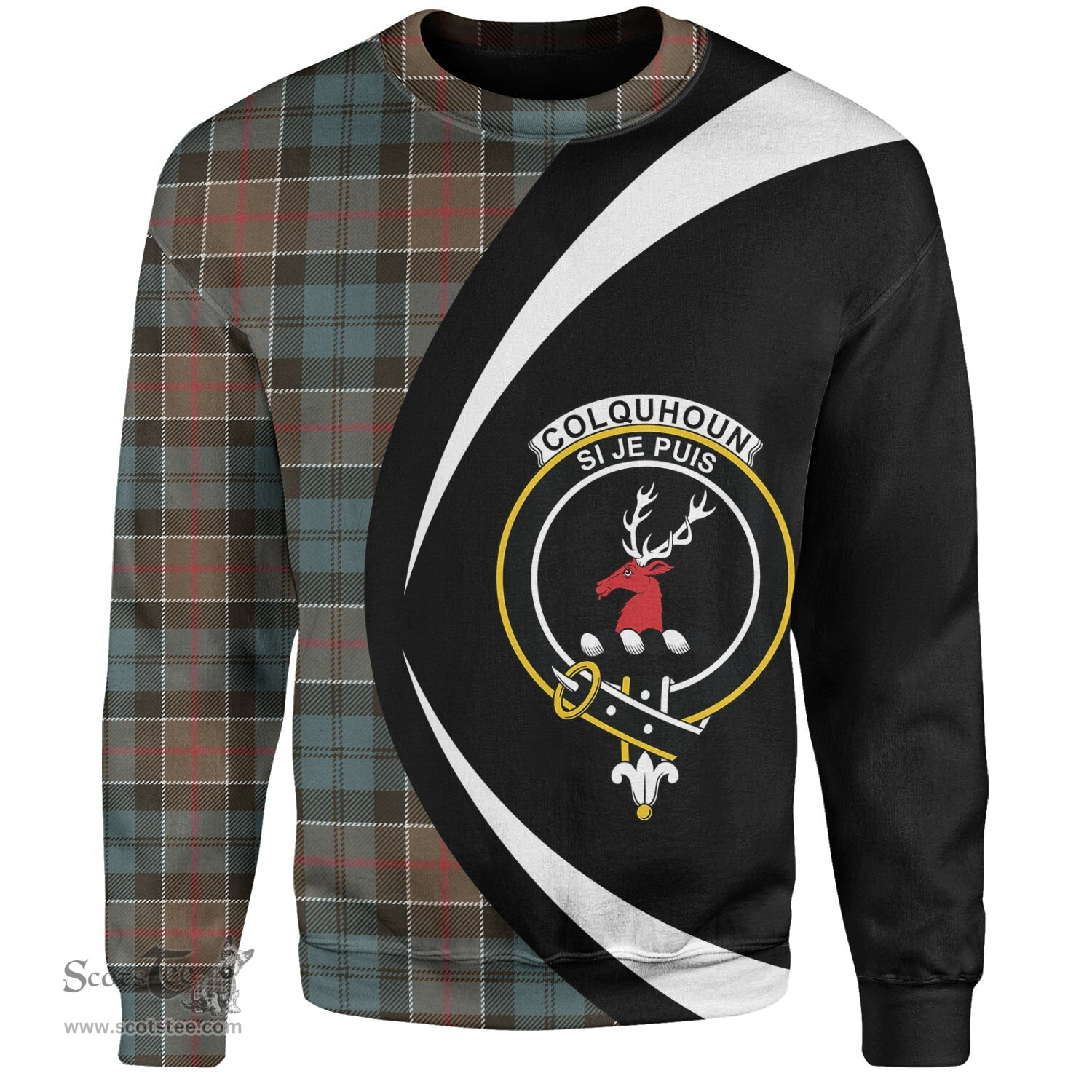 ScotsTee Shop Scottish Colquhoun (Cowans) Weathered Clan Crest Personalized Tartan Sweatshirt Circle Style Back Shirt with Your Text