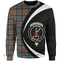 ScotsTee Shop Scottish Colquhoun (Cowans) Weathered Clan Crest Personalized Tartan Sweatshirt Circle Style Back Shirt with Your Text