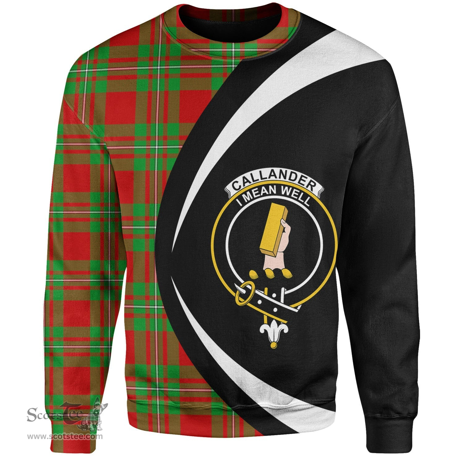 ScotsTee Shop Scottish Callander Clan Crest Personalized Tartan Sweatshirt Circle Style Back Shirt with Your Text