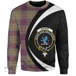 ScotsTee Shop Scottish Bowie Weathered Clan Crest Personalized Tartan Sweatshirt Circle Style Back Shirt with Your Text