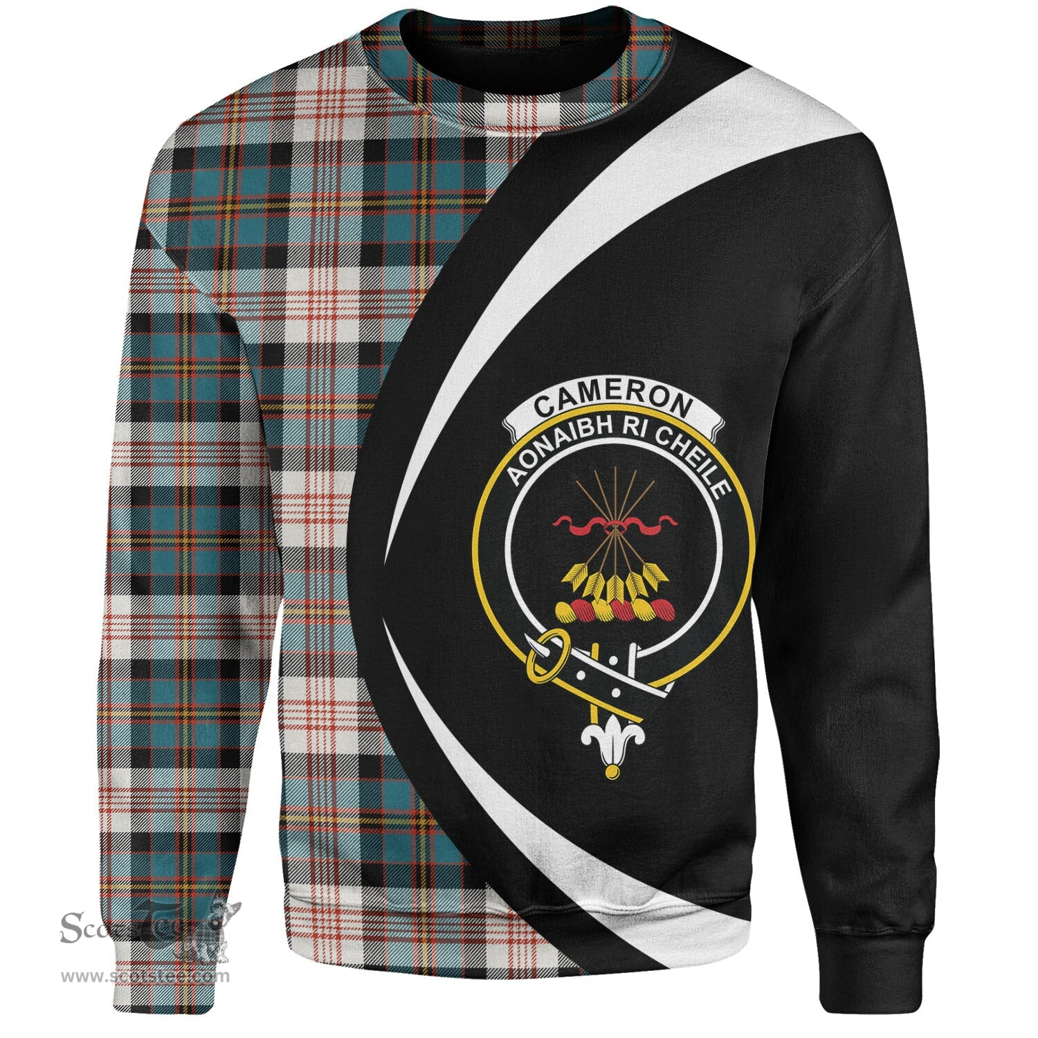 ScotsTee Shop Scottish Cameron of Erracht Dress Ancient 2 Clan Crest Personalized Tartan Sweatshirt Circle Style Back Shirt with Your Text