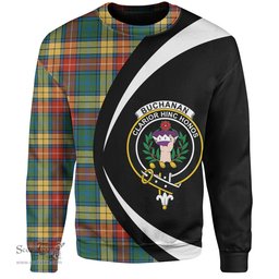 ScotsTee Shop Scottish Buchanan Ancient Clan Crest Personalized Tartan Sweatshirt Circle Style Back Shirt with Your Text