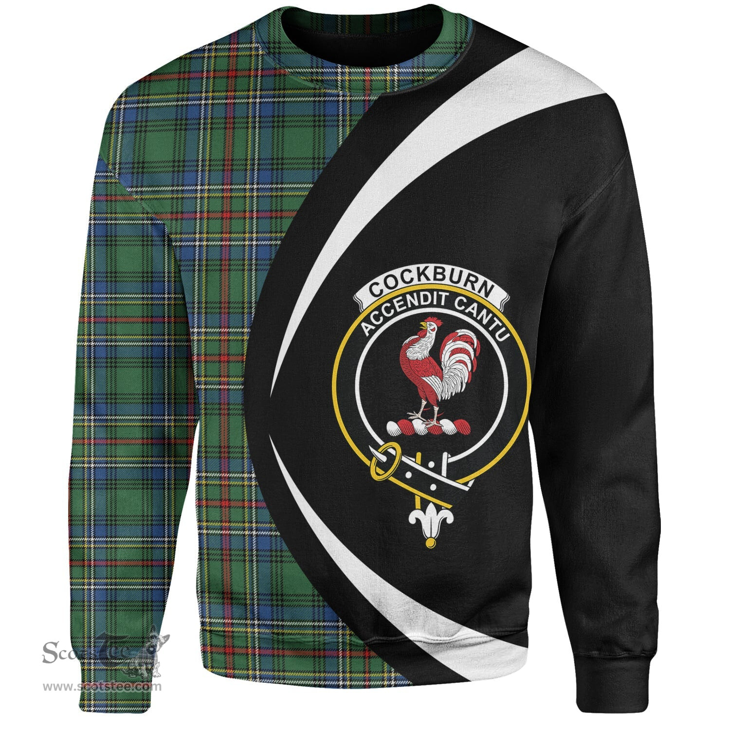 ScotsTee Shop Scottish Cockburn (Coburn) Modern Clan Crest Personalized Tartan Sweatshirt Circle Style Back Shirt with Your Text