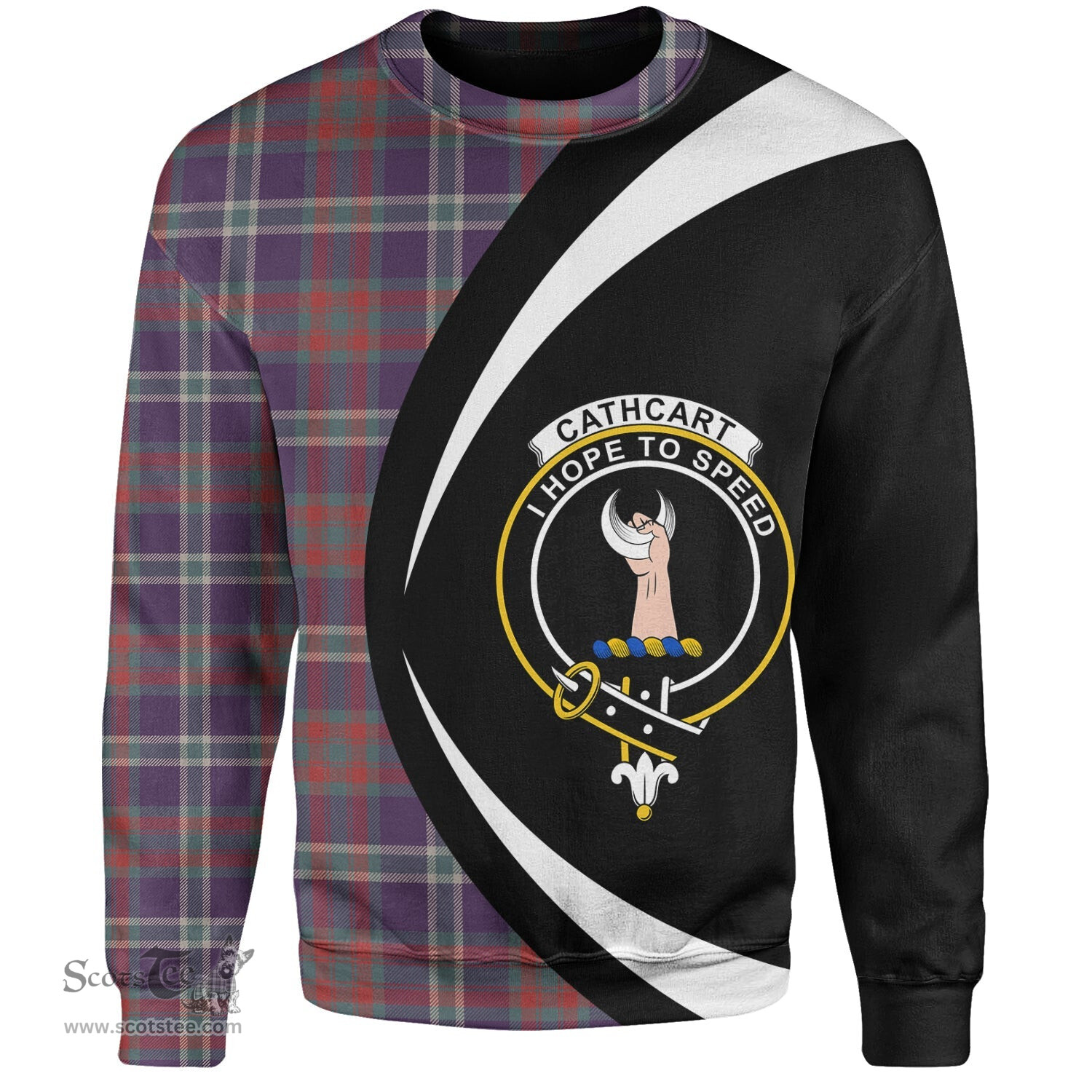 ScotsTee Shop Scottish Cathcart Weathered Clan Crest Personalized Tartan Sweatshirt Circle Style Back Shirt with Your Text
