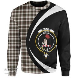 ScotsTee Shop Scottish Brodie Black & White Weathered Clan Crest Personalized Tartan Sweatshirt Circle Style Back Shirt with Your Text