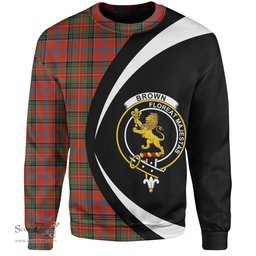 ScotsTee Shop Scottish Brown of Castledean (Broun of Castledean) Ancient Clan Crest Personalized Tartan Sweatshirt Circle Style Back Shirt with Your Text