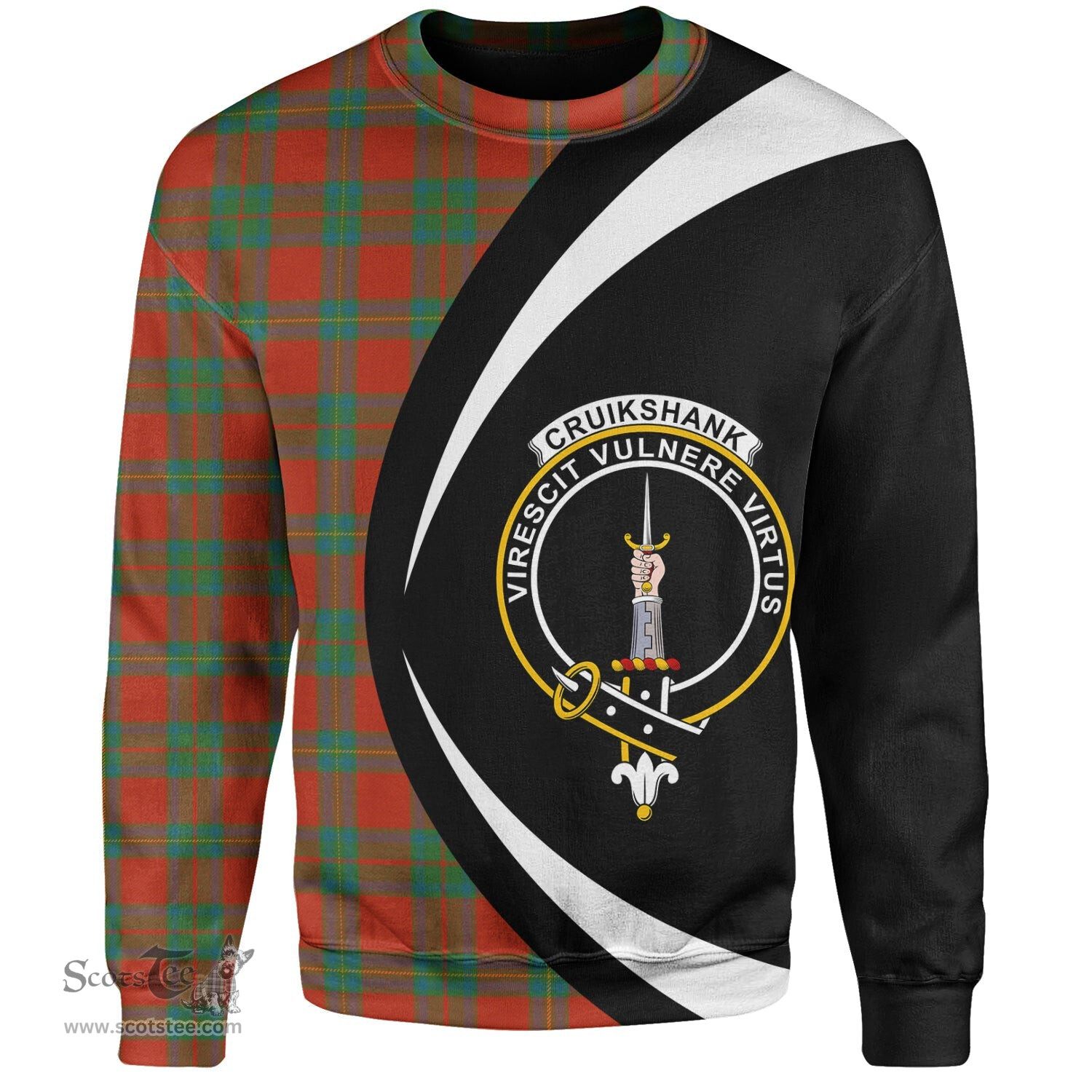 ScotsTee Shop Scottish Cruikshank Ancient Clan Crest Personalized Tartan Sweatshirt Circle Style Back Shirt with Your Text
