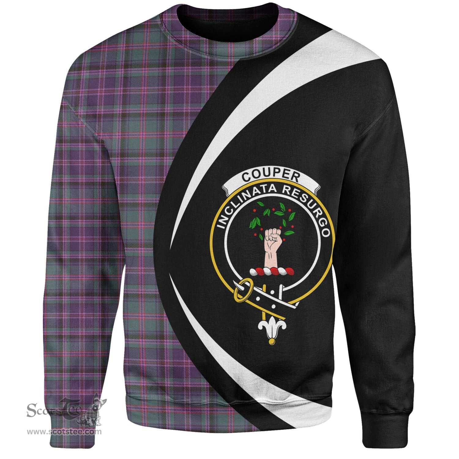 ScotsTee Shop Scottish Couper (Cooper) Weathered Clan Crest Personalized Tartan Sweatshirt Circle Style Back Shirt with Your Text