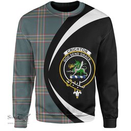 ScotsTee Shop Scottish Crichton (Creighton) Weathered Clan Crest Personalized Tartan Sweatshirt Circle Style Back Shirt with Your Text