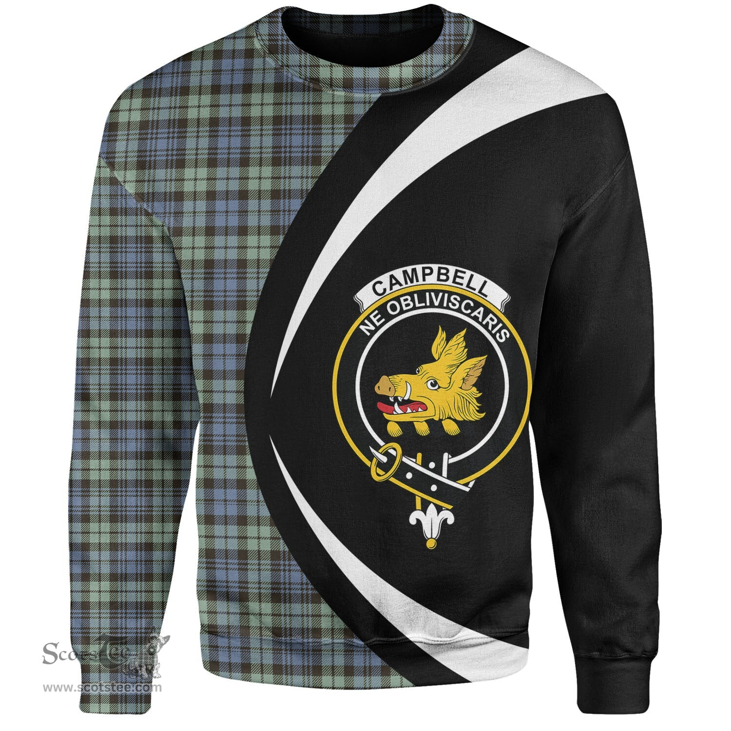 ScotsTee Shop Scottish Campbell of Inveraray Ancient 2 Clan Crest Personalized Tartan Sweatshirt Circle Style Back Shirt with Your Text