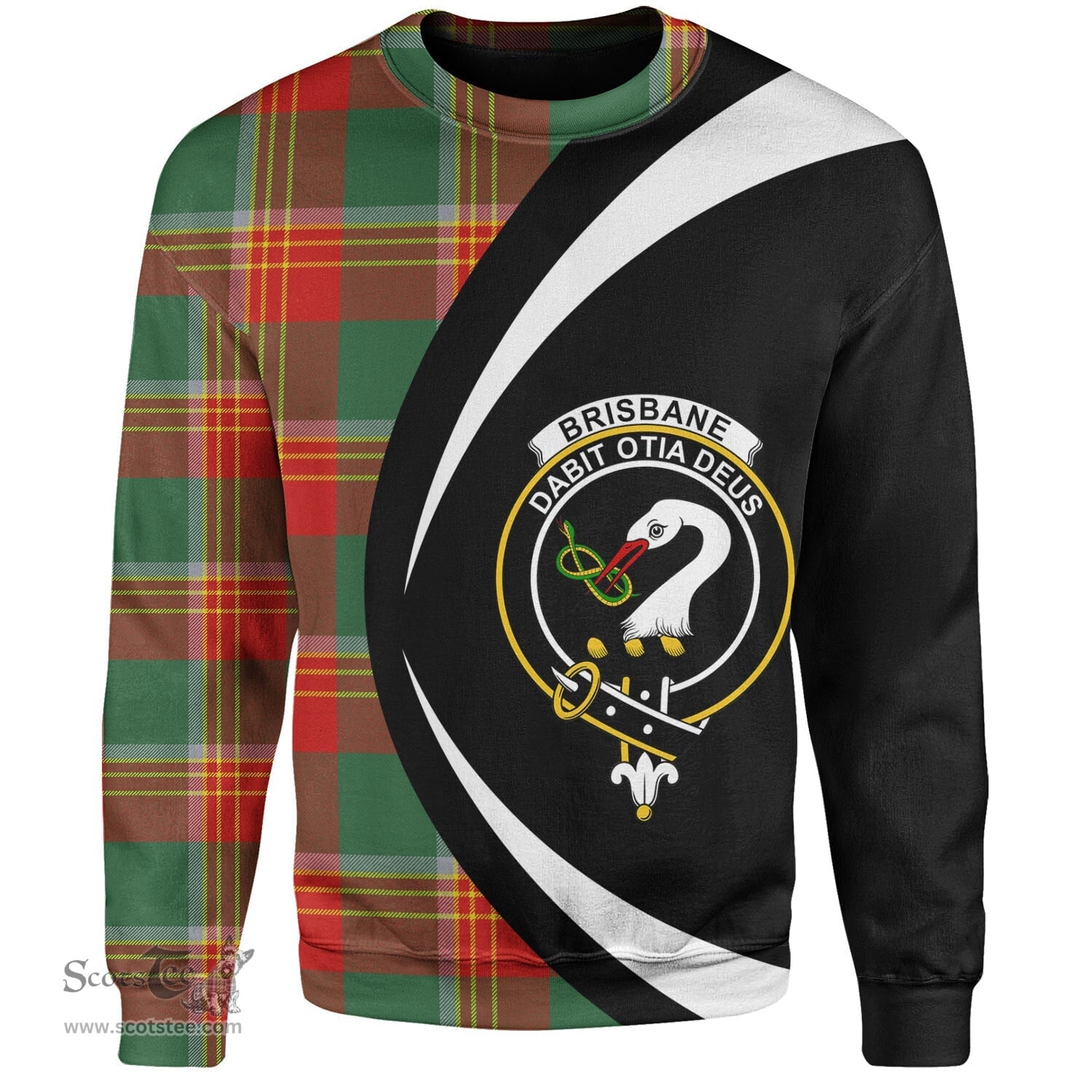 ScotsTee Shop Scottish Brisbane Modern Clan Crest Personalized Tartan Sweatshirt Circle Style Back Shirt with Your Text
