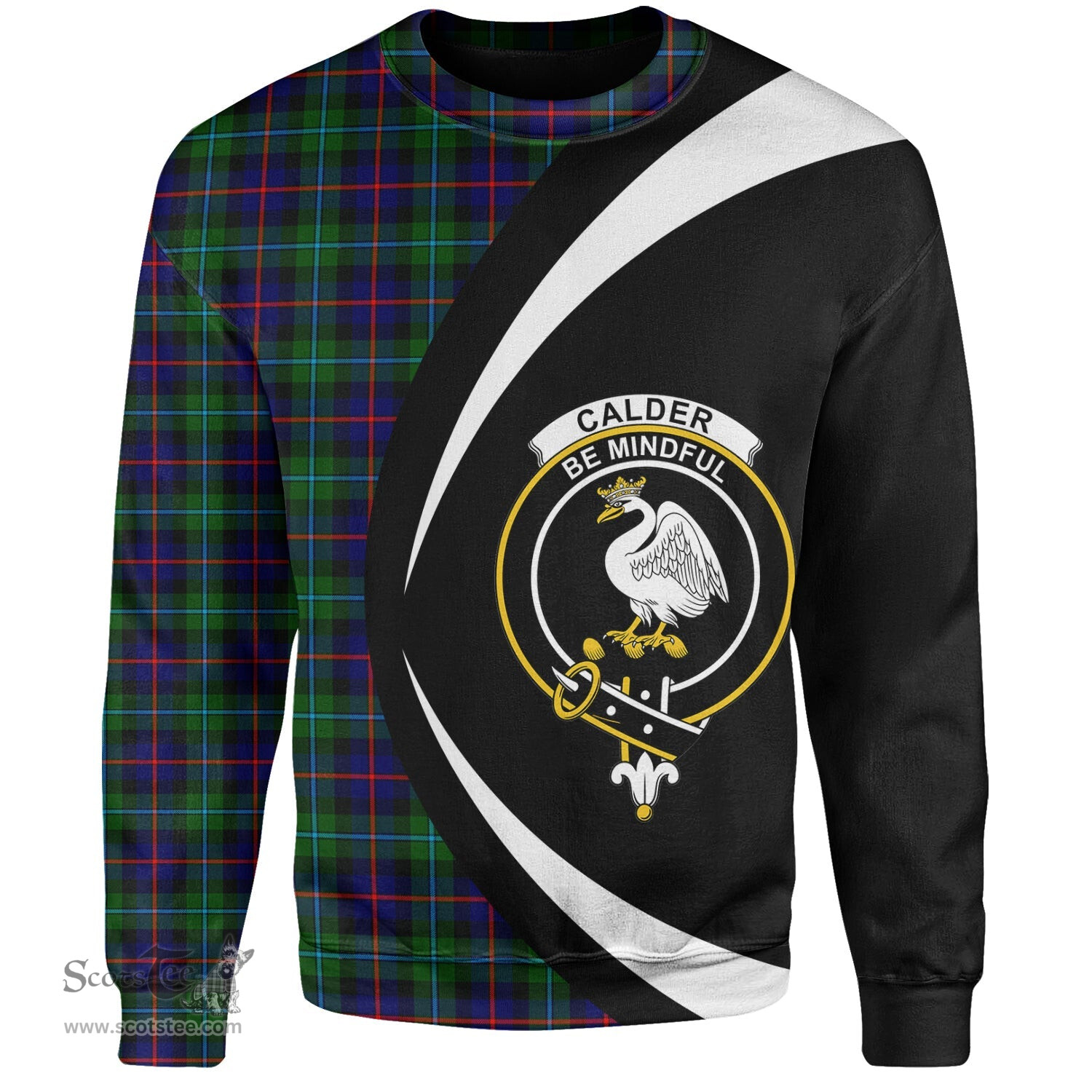 ScotsTee Shop Scottish Calder Clan Crest Personalized Tartan Sweatshirt Circle Style Back Shirt with Your Text