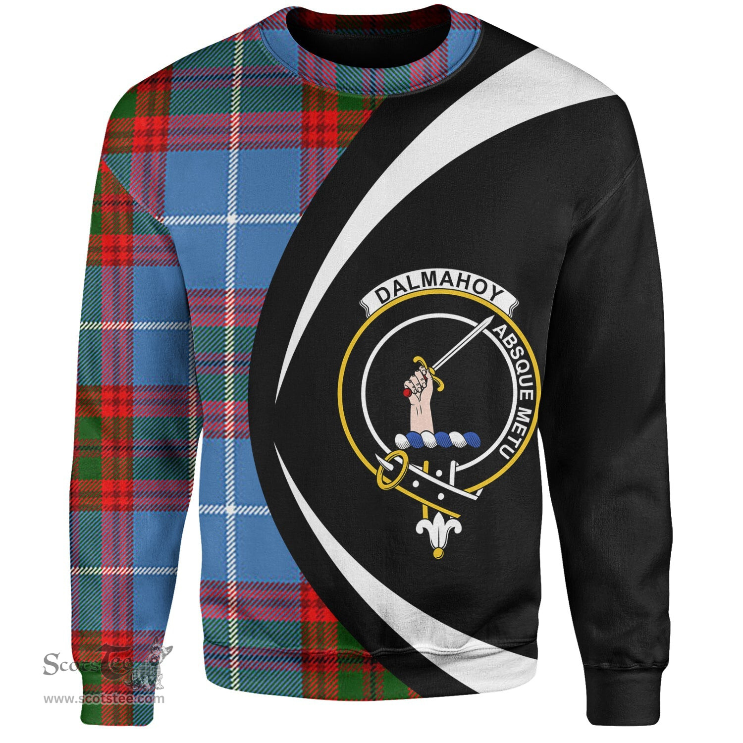 ScotsTee Shop Scottish Dalmahoy Clan Crest Personalized Tartan Sweatshirt Circle Style Back Shirt with Your Text