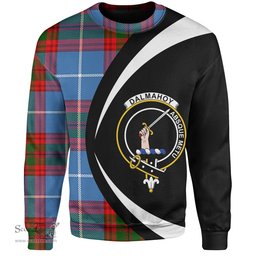 ScotsTee Shop Scottish Dalmahoy Clan Crest Personalized Tartan Sweatshirt Circle Style Back Shirt with Your Text