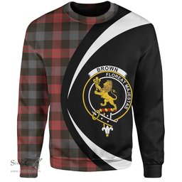 ScotsTee Shop Scottish Brown (Broun) Weathered Clan Crest Personalized Tartan Sweatshirt Circle Style Back Shirt with Your Text