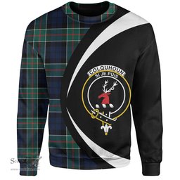 ScotsTee Shop Scottish Colquhoun Modern Clan Crest Personalized Tartan Sweatshirt Circle Style Back Shirt with Your Text