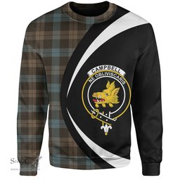 ScotsTee Shop Scottish Campbell of Lochawe Weathered 2 Clan Crest Personalized Tartan Sweatshirt Circle Style Back Shirt with Your Text