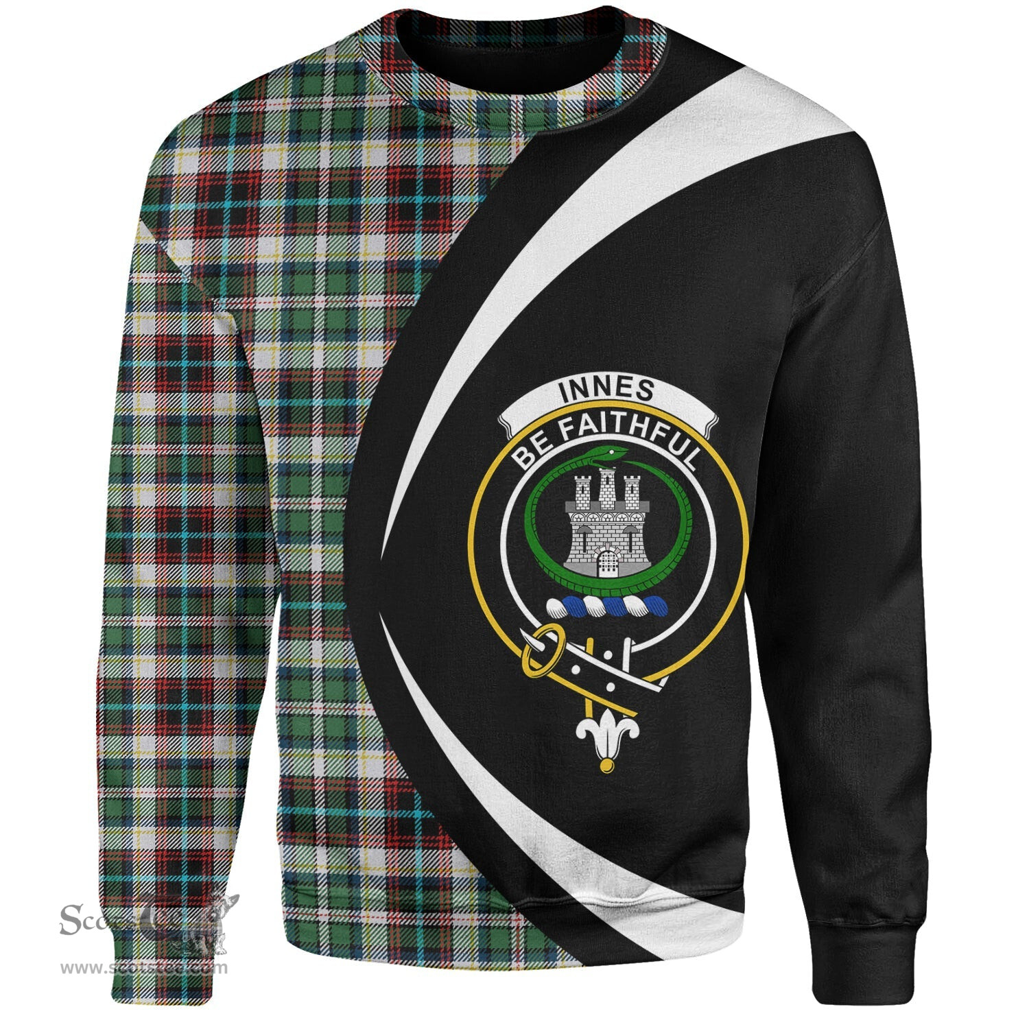 ScotsTee Shop Scottish Innes Dress Dance Clan Crest Personalized Tartan Sweatshirt Circle Style Back Shirt with Your Text