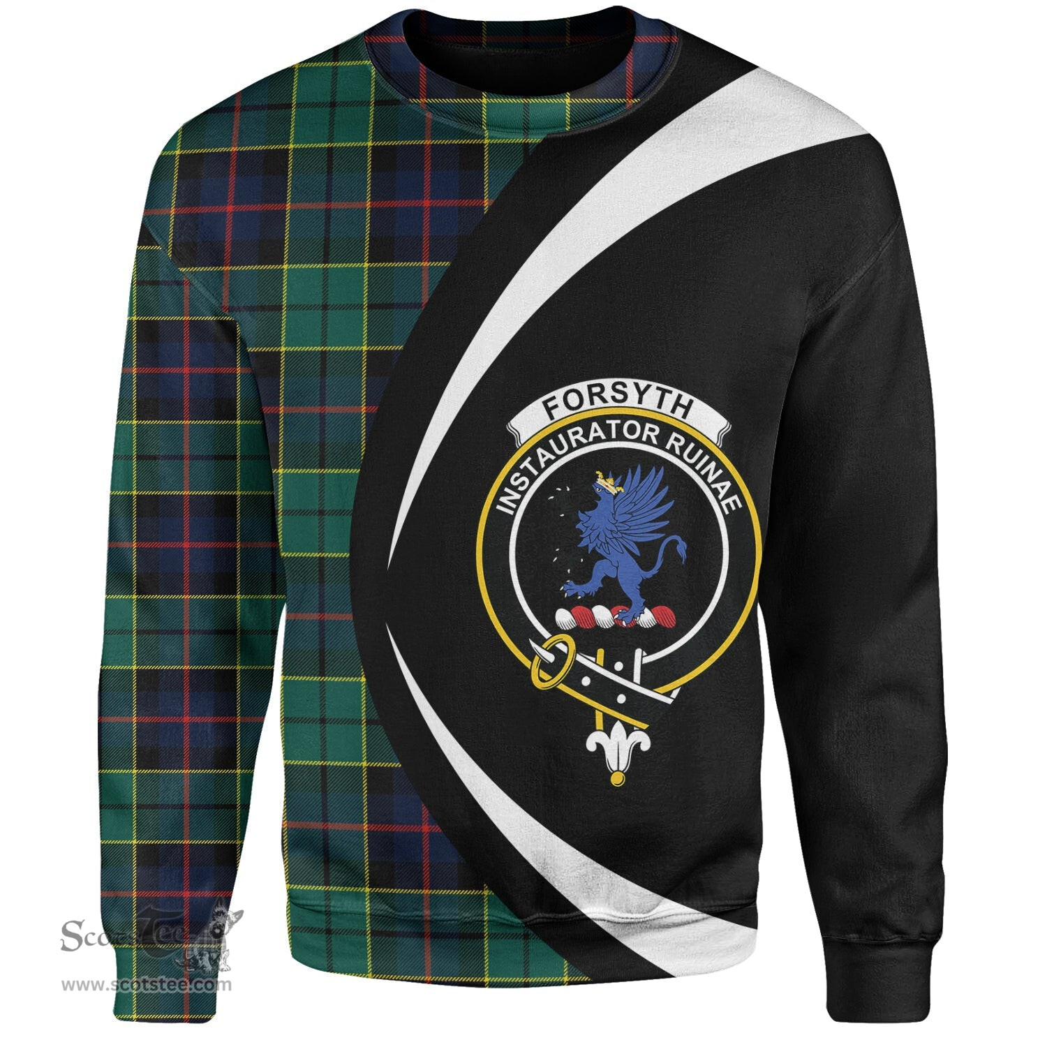 ScotsTee Shop Scottish Forsyth Modern Clan Crest Personalized Tartan Sweatshirt Circle Style Back Shirt with Your Text