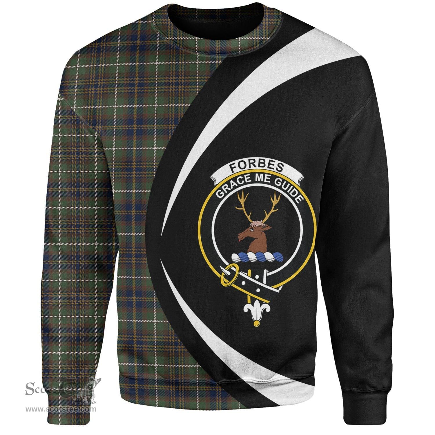 ScotsTee Shop Scottish Forbes of Druinnor Modern Clan Crest Personalized Tartan Sweatshirt Circle Style Back Shirt with Your Text