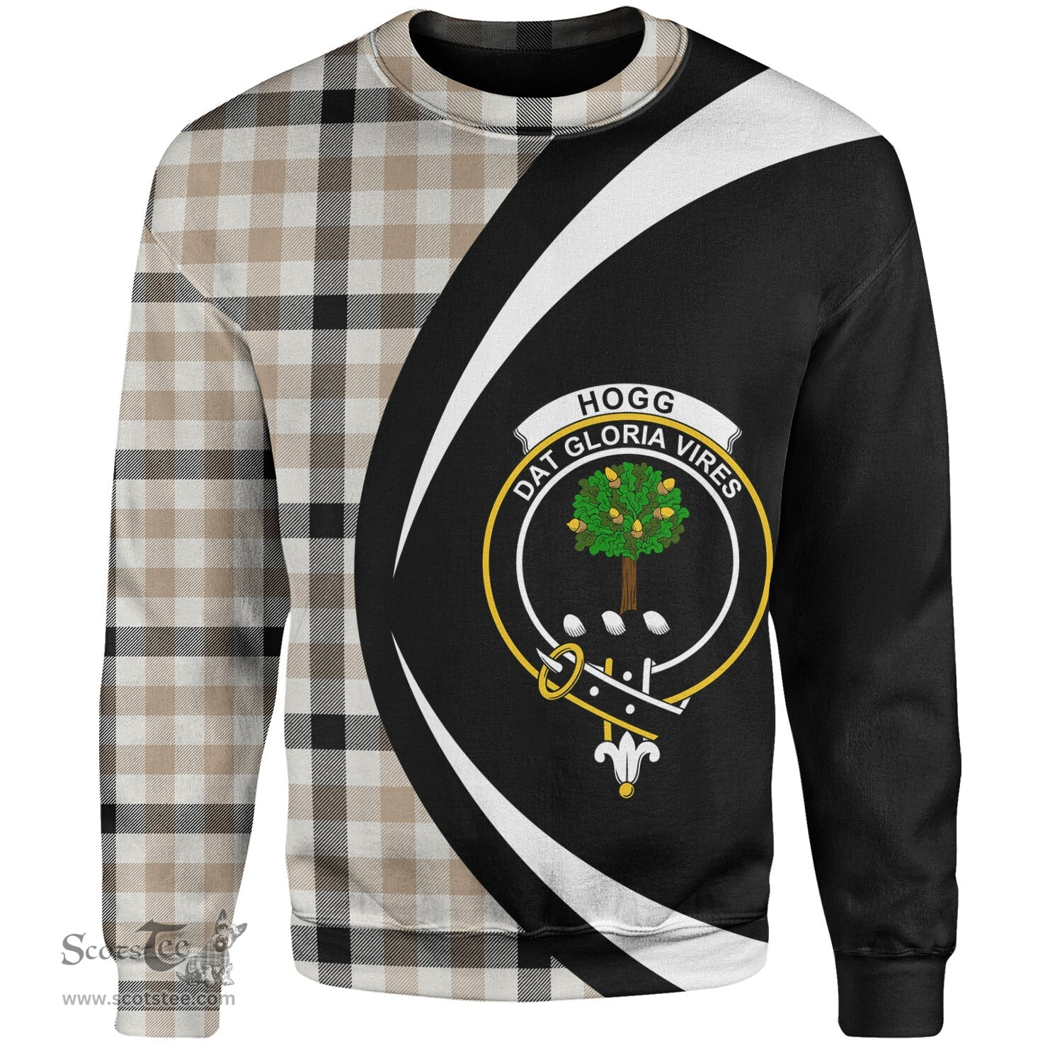 ScotsTee Shop Scottish Hogg Weathered Clan Crest Personalized Tartan Sweatshirt Circle Style Back Shirt with Your Text