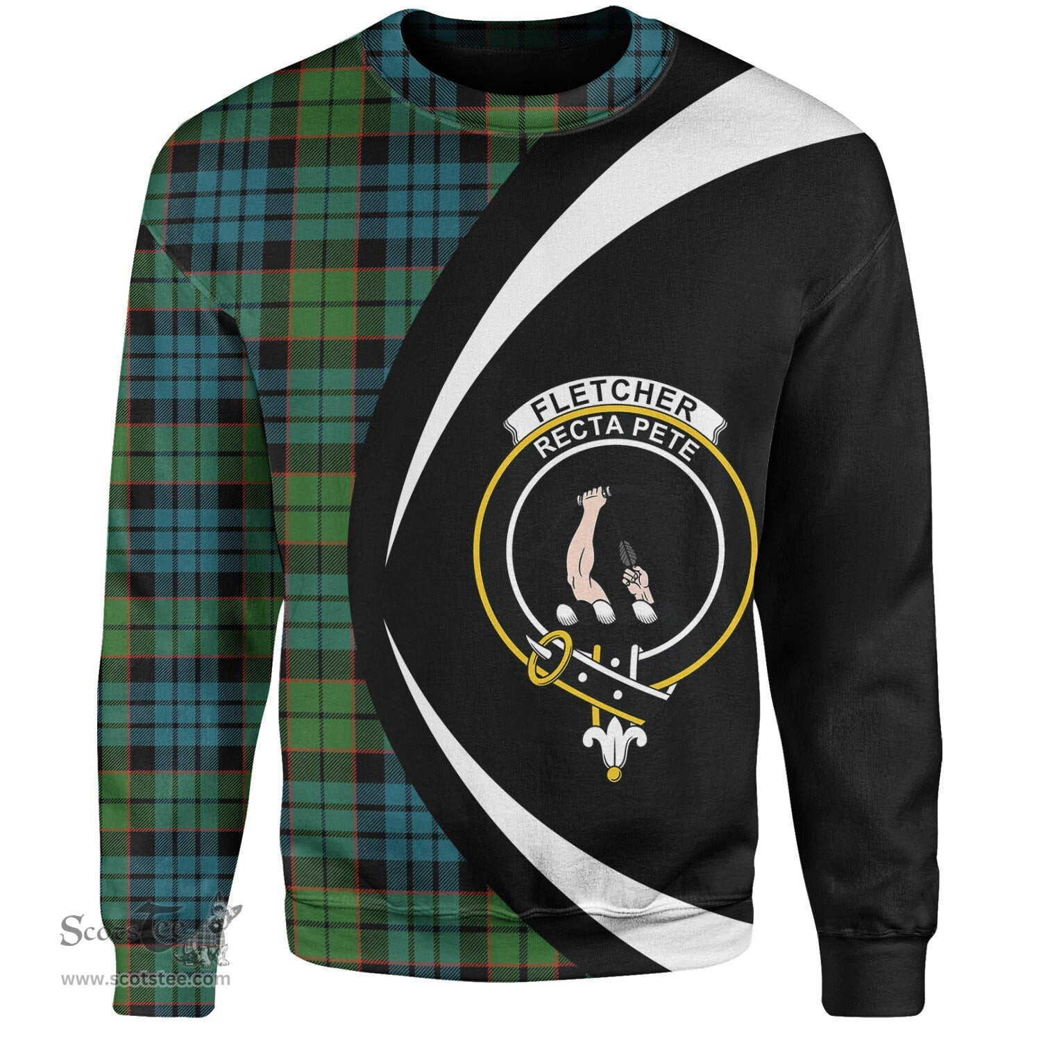 ScotsTee Shop Scottish Fletcher Family Ancient Clan Crest Personalized Tartan Sweatshirt Circle Style Back Shirt with Your Text
