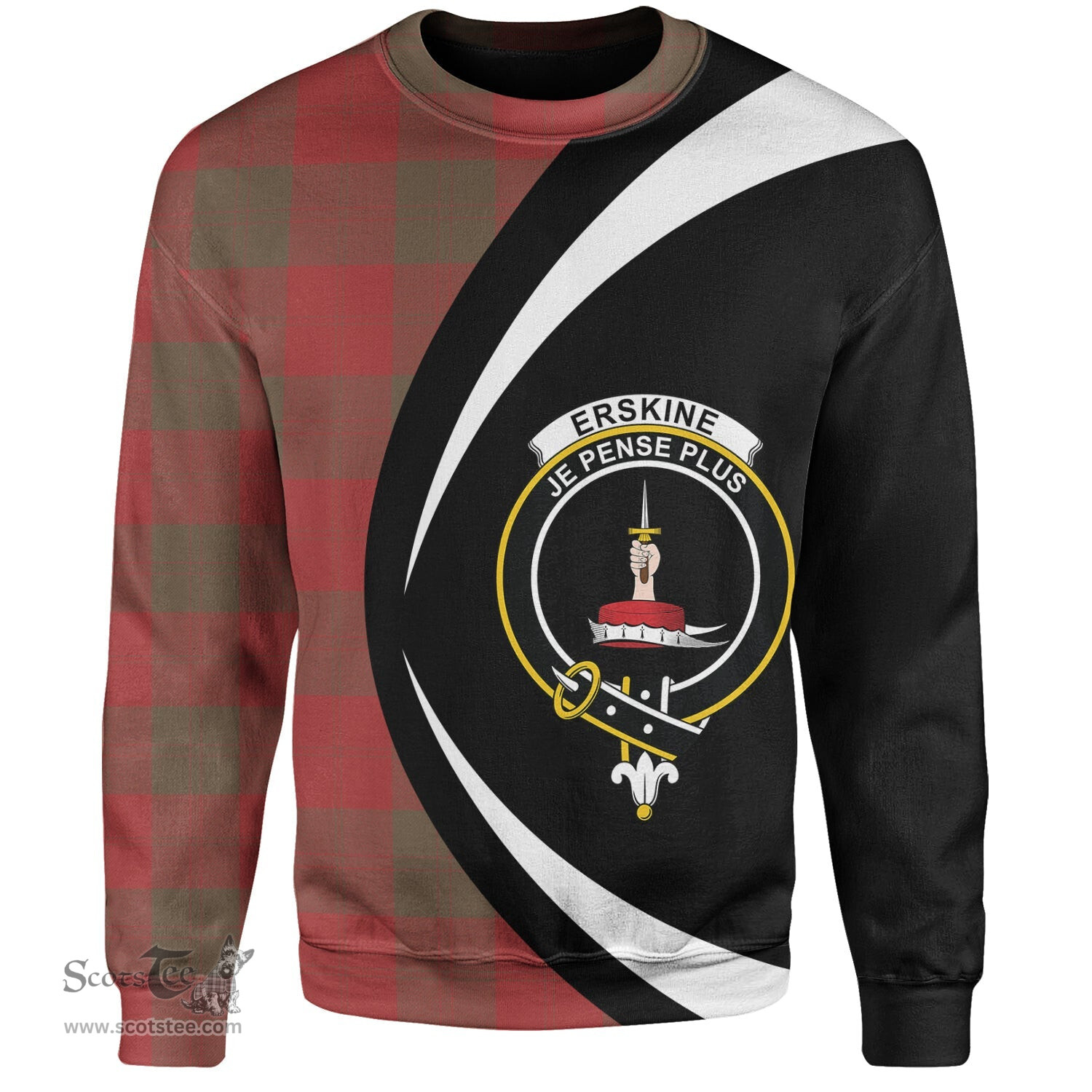 ScotsTee Shop Scottish Erskine Weathered Clan Crest Personalized Tartan Sweatshirt Circle Style Back Shirt with Your Text