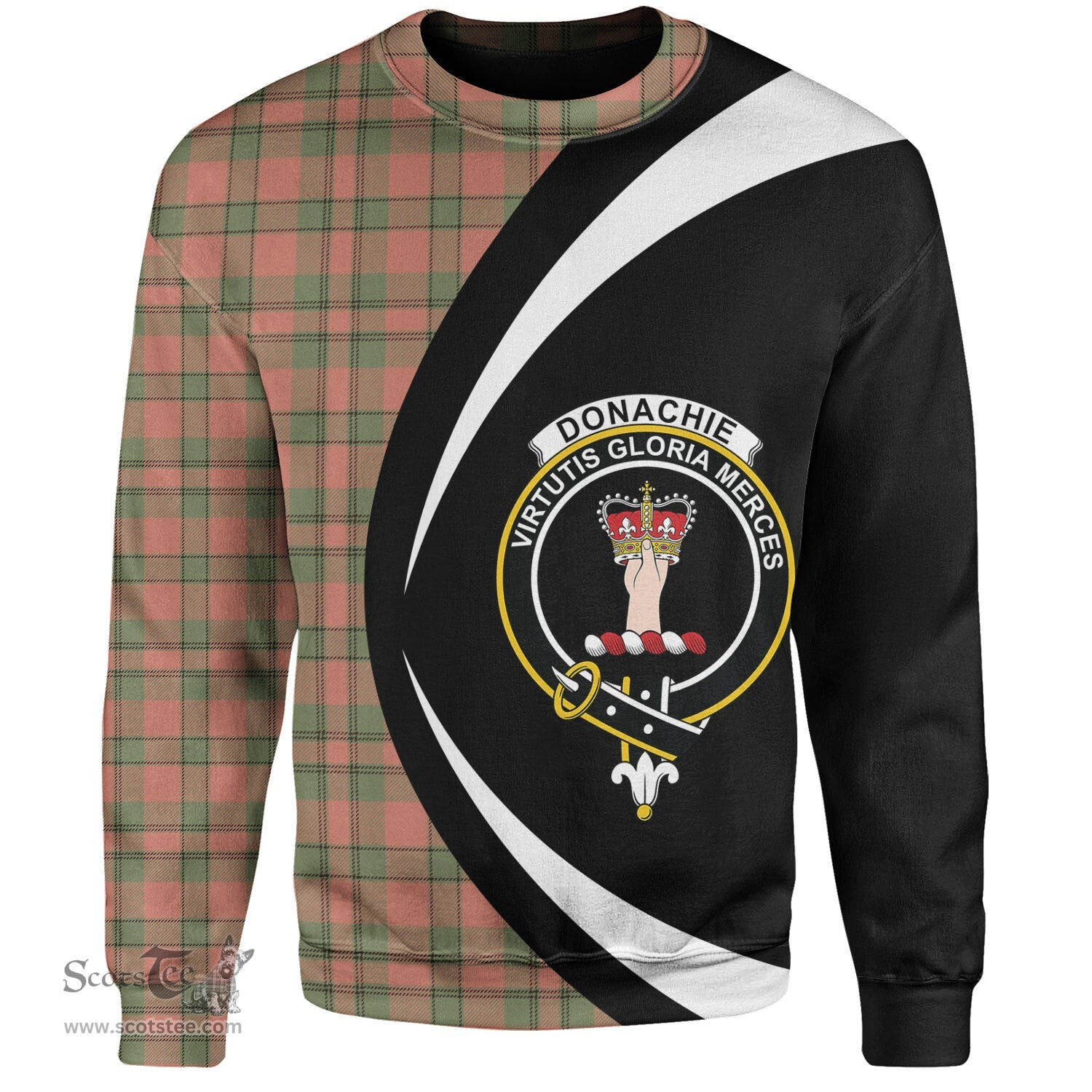 ScotsTee Shop Scottish Donachie of Brockloch Hunting Weathered Clan Crest Personalized Tartan Sweatshirt Circle Style Back Shirt with Your Text