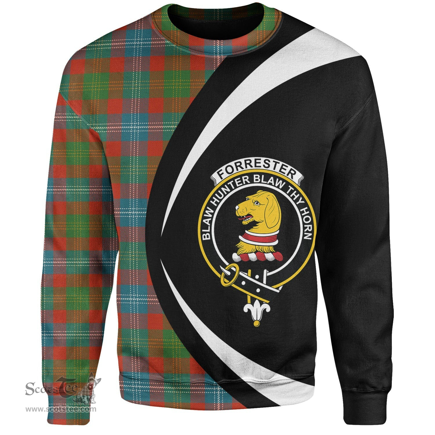 ScotsTee Shop Scottish Forrester Ancient Clan Crest Personalized Tartan Sweatshirt Circle Style Back Shirt with Your Text