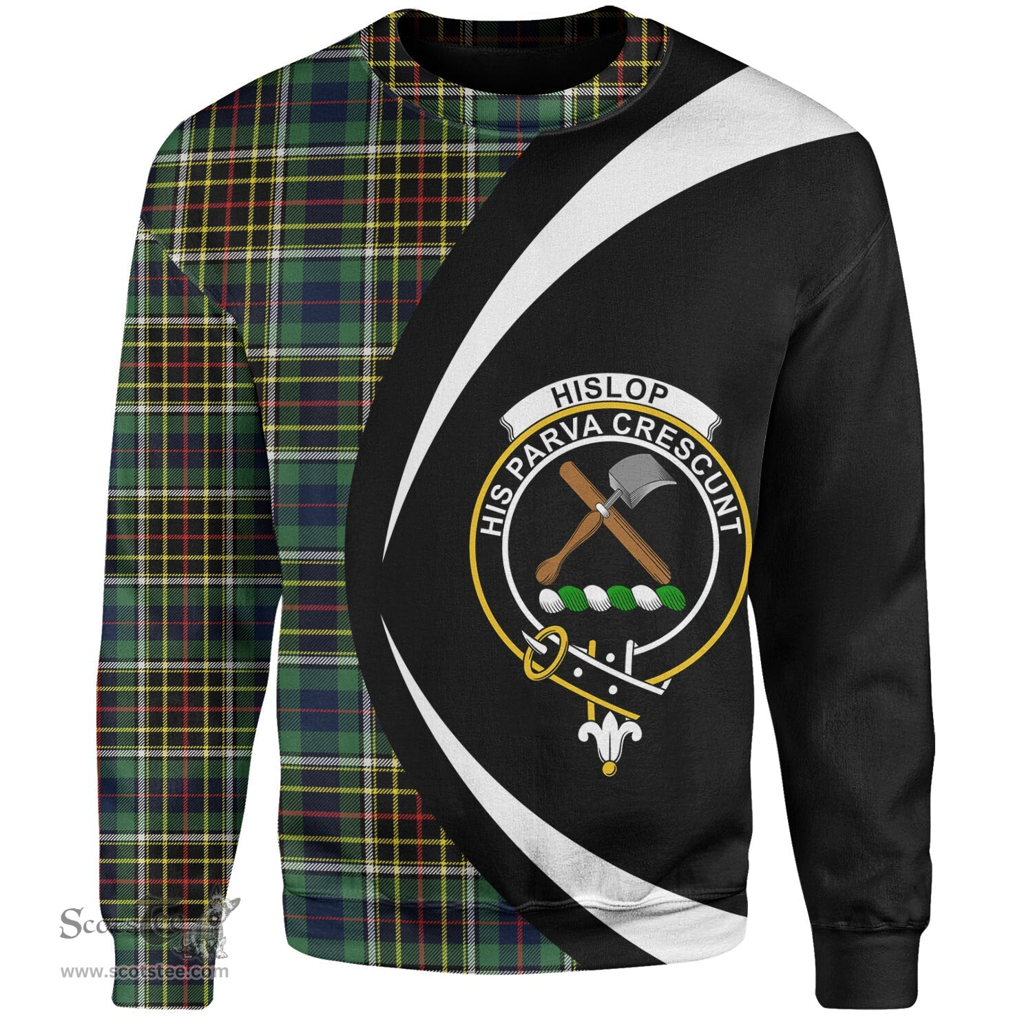 ScotsTee Shop Scottish Hislop 2 Modern Clan Crest Personalized Tartan Sweatshirt Circle Style Back Shirt with Your Text