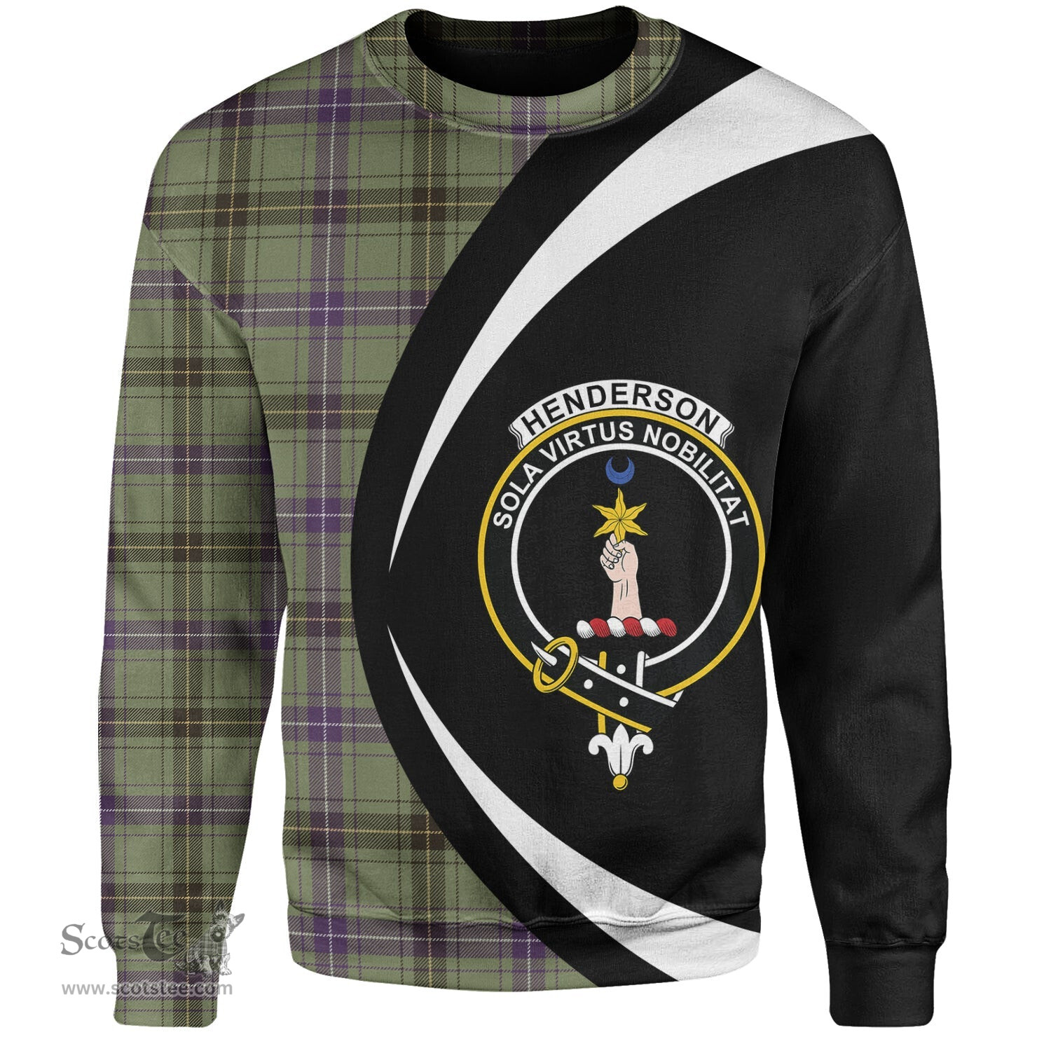 ScotsTee Shop Scottish Henderson Weathered Clan Crest Personalized Tartan Sweatshirt Circle Style Back Shirt with Your Text