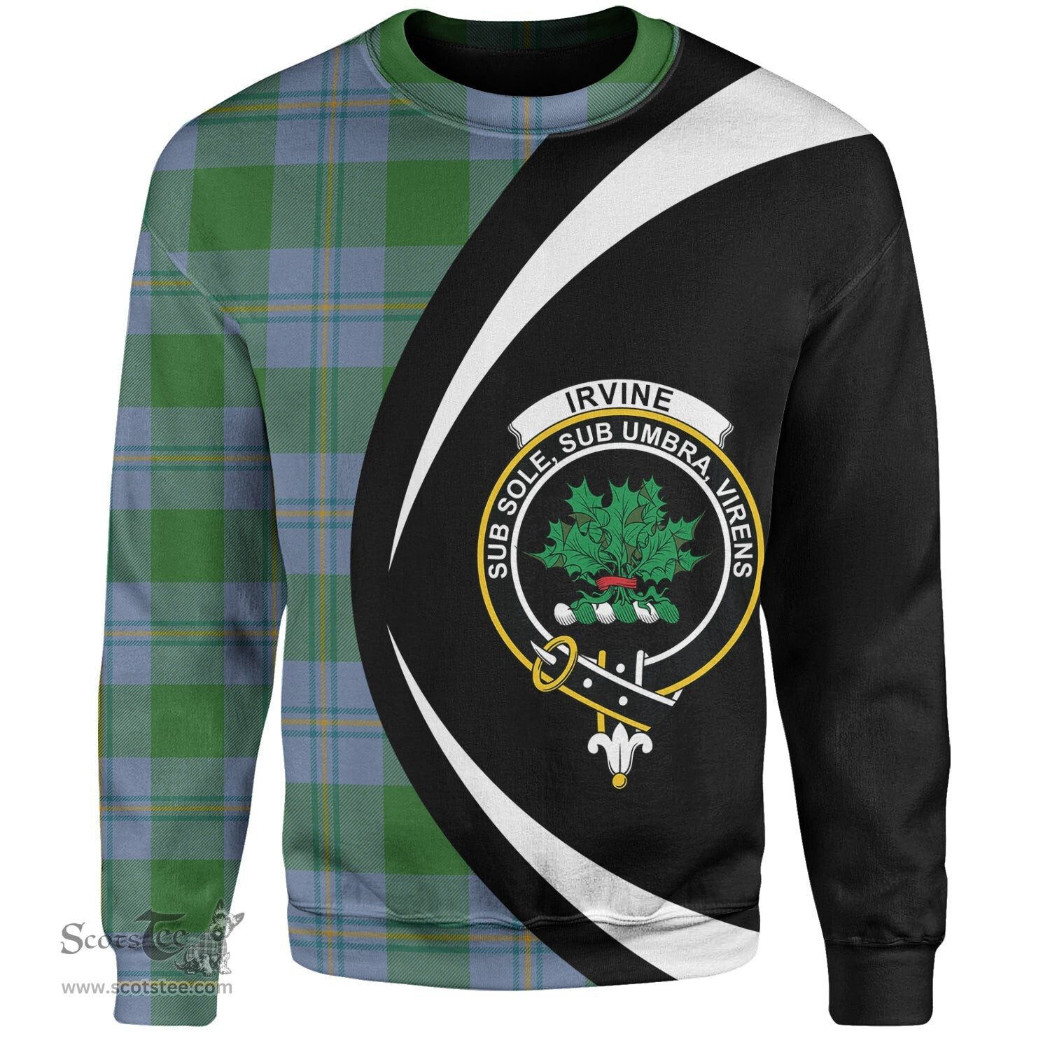 ScotsTee Shop Scottish Irvine of Bonshaw Ancient Clan Crest Personalized Tartan Sweatshirt Circle Style Back Shirt with Your Text