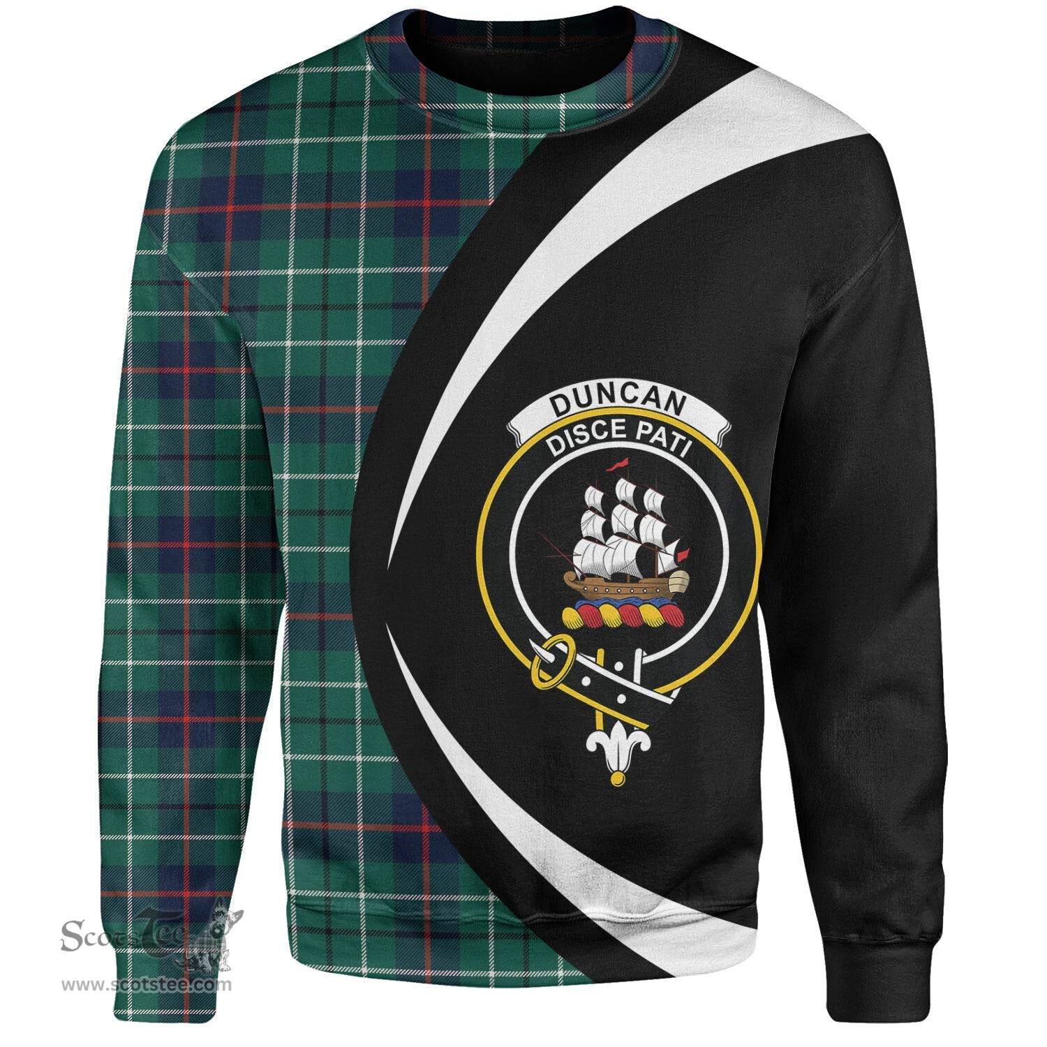 ScotsTee Shop Scottish Duncan Modern Clan Crest Personalized Tartan Sweatshirt Circle Style Back Shirt with Your Text