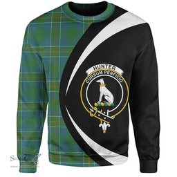 ScotsTee Shop Scottish Hunter of Hunterston (Michael of Hunterston) Ancient Clan Crest Personalized Tartan Sweatshirt Circle Style Back Shirt with Your Text