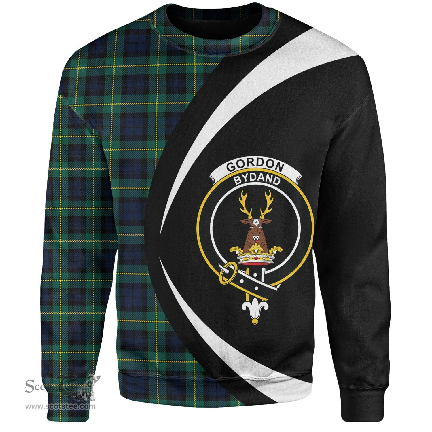 ScotsTee Shop Scottish Gordon Modern Clan Crest Personalized Tartan Sweatshirt Circle Style Back Shirt with Your Text