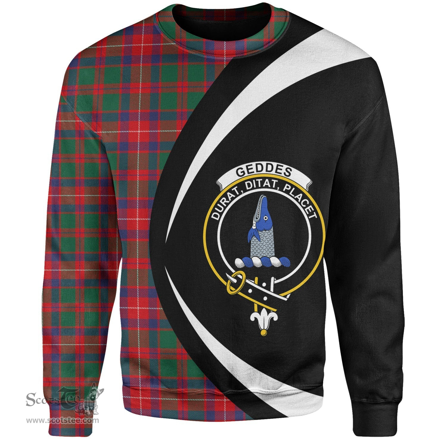 ScotsTee Shop Scottish Geddes Modern Clan Crest Personalized Tartan Sweatshirt Circle Style Back Shirt with Your Text