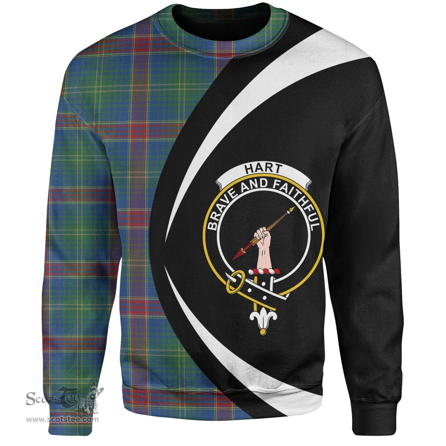 ScotsTee Shop Scottish Hart Modern Clan Crest Personalized Tartan Sweatshirt Circle Style Back Shirt with Your Text