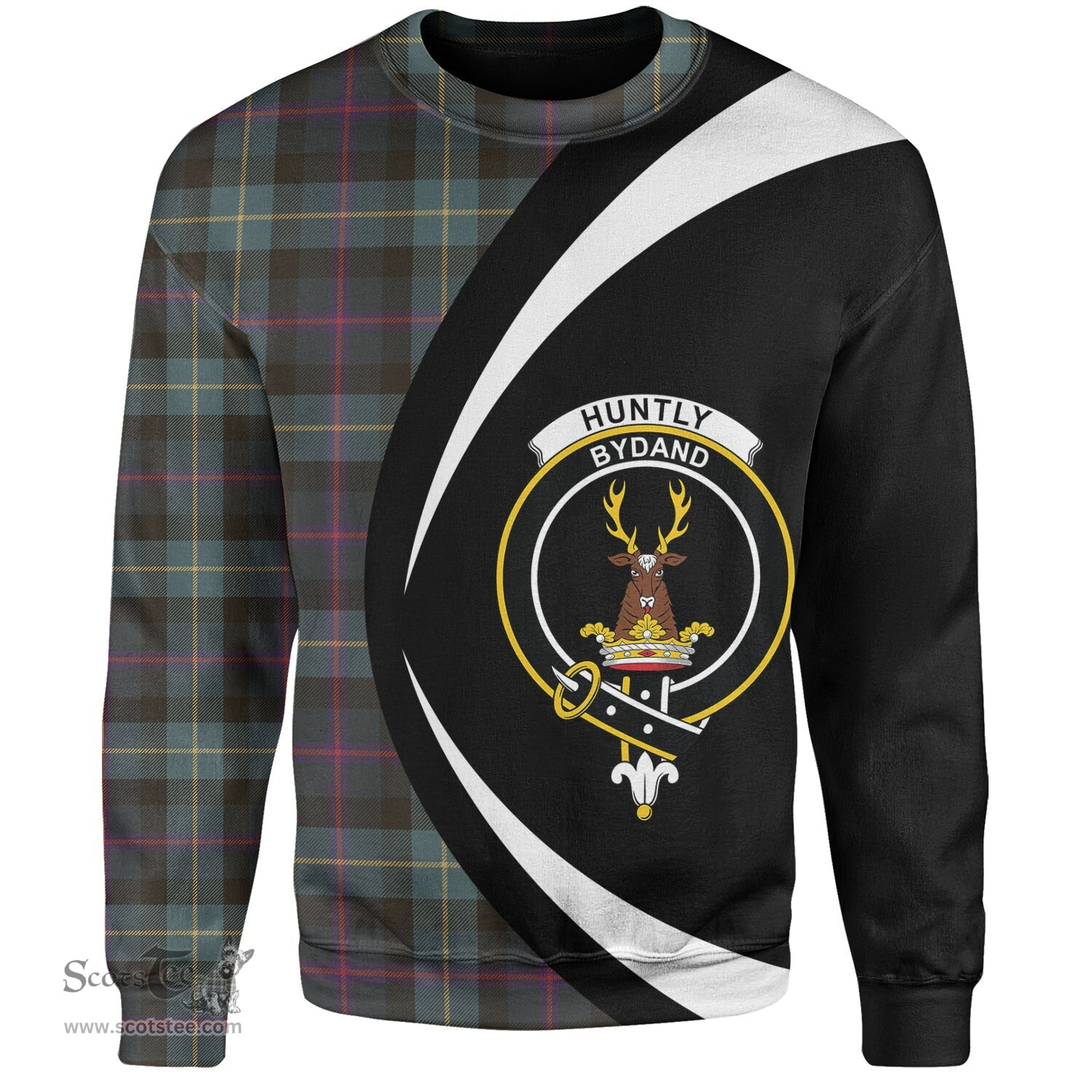ScotsTee Shop Scottish Huntly Gordon Gathering 2000 Weathered Clan Crest Personalized Tartan Sweatshirt Circle Style Back Shirt with Your Text