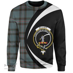 ScotsTee Shop Scottish Elliot (Ellot) Weathered Clan Crest Personalized Tartan Sweatshirt Circle Style Back Shirt with Your Text