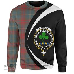 ScotsTee Shop Scottish Harvey Weathered Clan Crest Personalized Tartan Sweatshirt Circle Style Back Shirt with Your Text