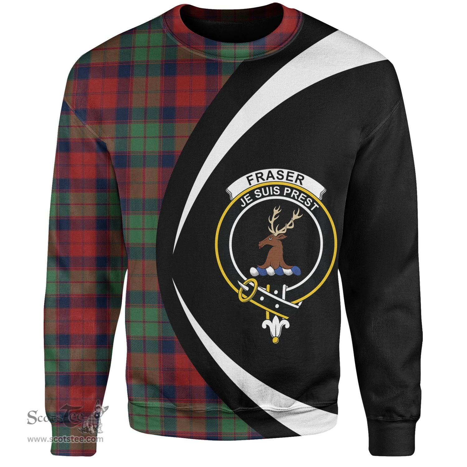 ScotsTee Shop Scottish Fraser of Altyre Modern Clan Crest Personalized Tartan Sweatshirt Circle Style Back Shirt with Your Text