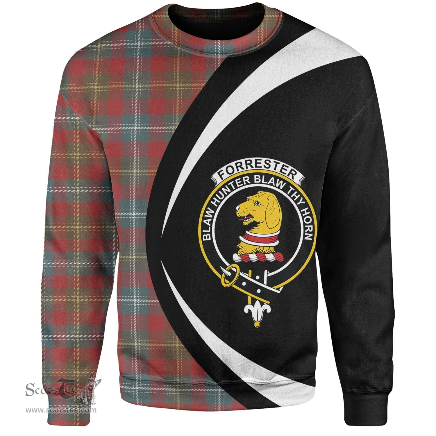 ScotsTee Shop Scottish Forrester Weathered Clan Crest Personalized Tartan Sweatshirt Circle Style Back Shirt with Your Text