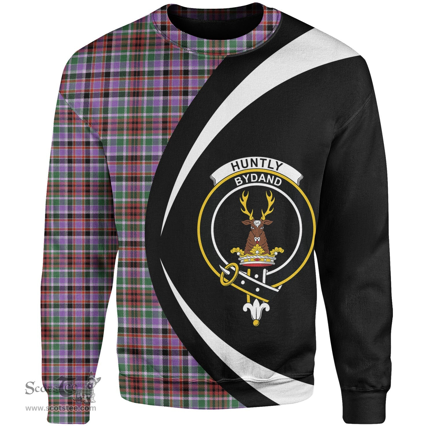 ScotsTee Shop Scottish Huntly Ancient Clan Crest Personalized Tartan Sweatshirt Circle Style Back Shirt with Your Text