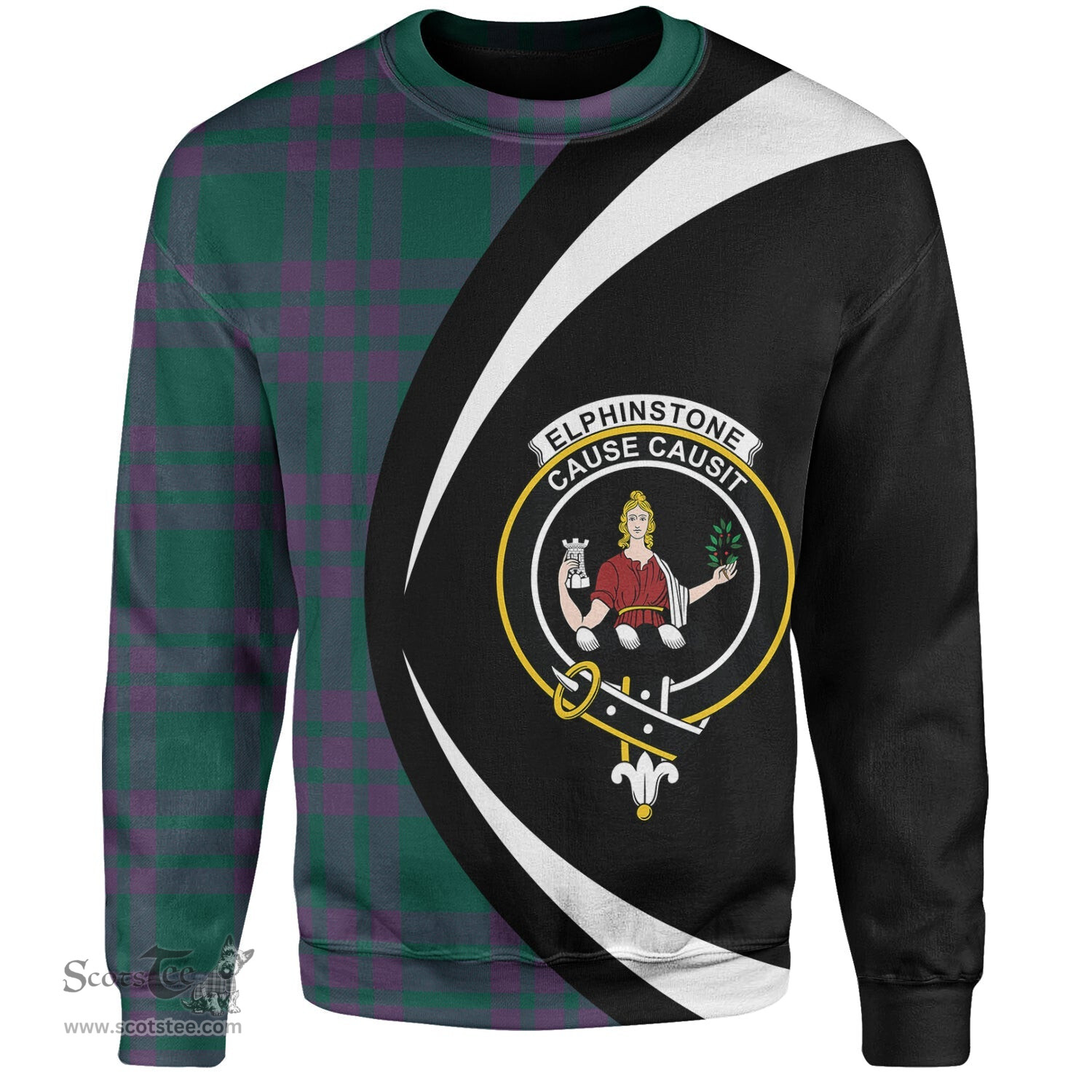 ScotsTee Shop Scottish Elphinstone Modern Clan Crest Personalized Tartan Sweatshirt Circle Style Back Shirt with Your Text