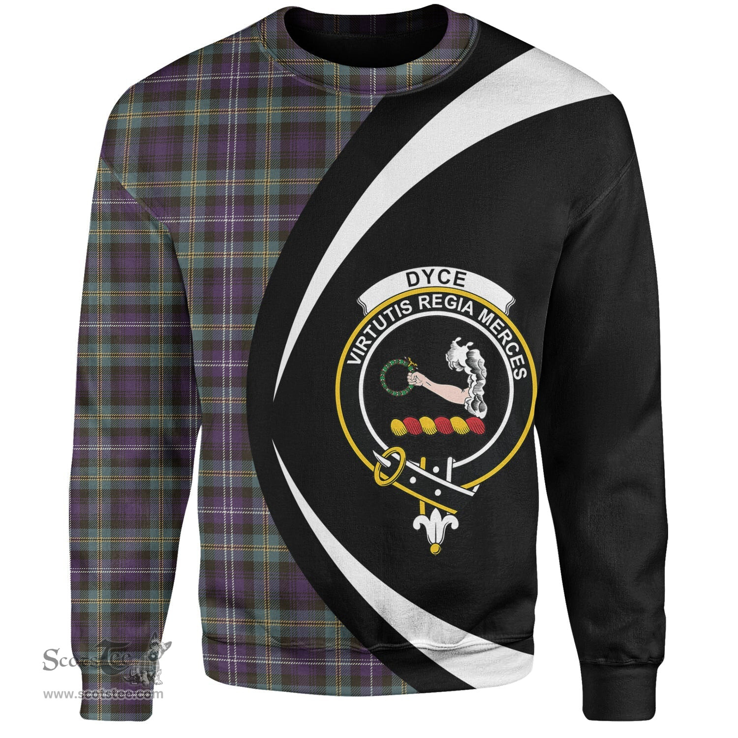 ScotsTee Shop Scottish Dyce Weathered Clan Crest Personalized Tartan Sweatshirt Circle Style Back Shirt with Your Text